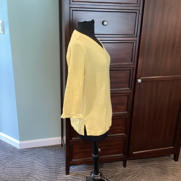 Talbot's Yellow Cotton Knit Sweater Tunic V Neck Textured Fringe Sleeve NWTS - Picture 3 of 6